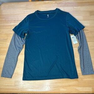 ID IDEOLOGY Boys XL Faux Layer Long-Sleeve T-Shirt Deep Pacific Blue Gray NWT